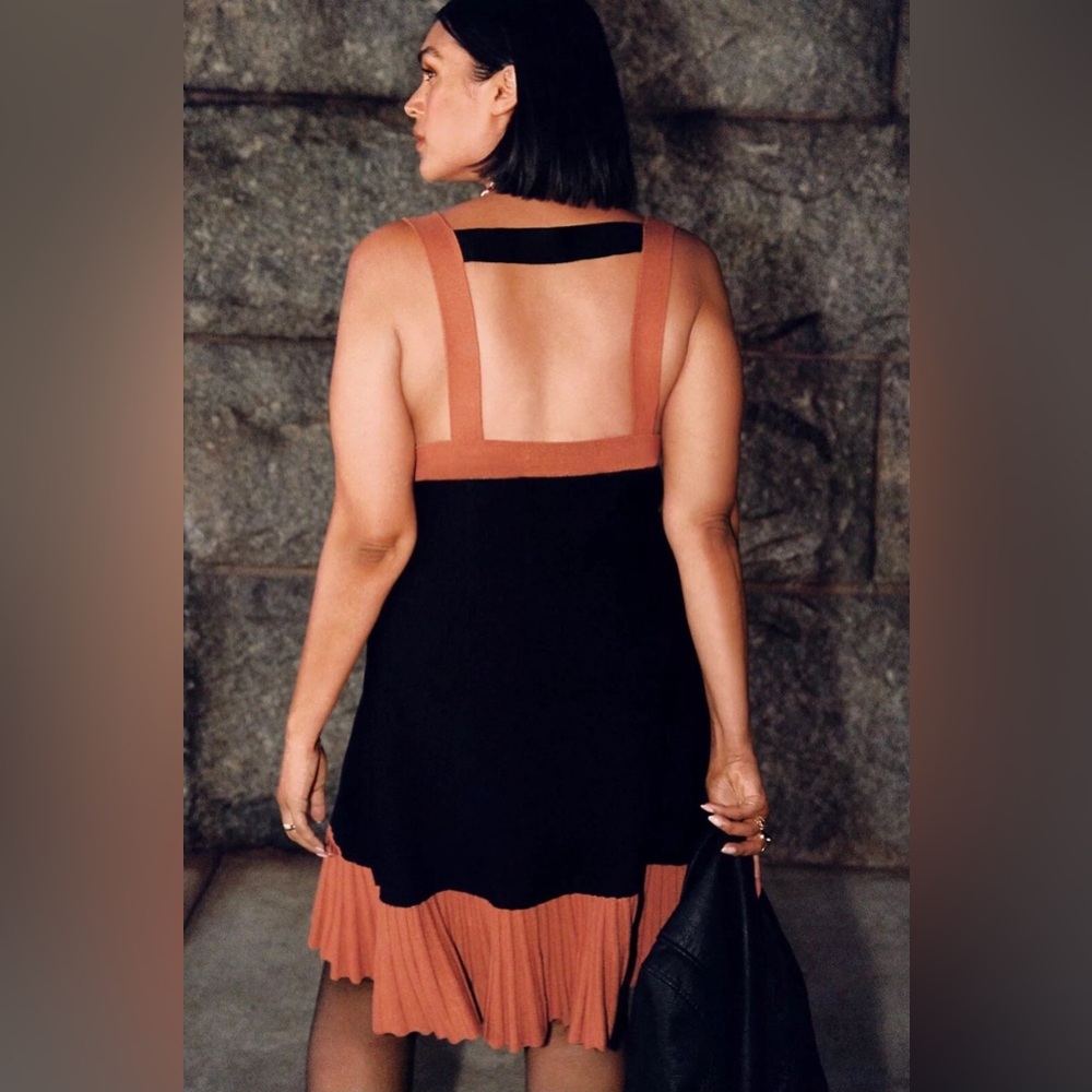 NWT Anthropologie Colorblock Mini Knit Dress in Black Brown Combo Size 2X Plus. - Picture 12 of 16